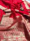 Red color banarasi soft silk saree with zari work