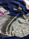 Navy blue color banarasi soft silk saree with zari work