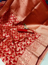 Red color soft banarasi cotton silk saree