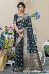Black color soft banarasi katan silk saree with zari work