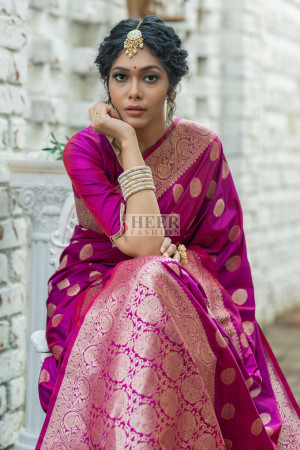 Pink Wedding Saree In Kanchivaram Silk SRSA328001 – ShreeFashionWear