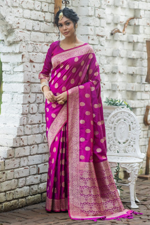 Baby pink color soft paithani silk saree with zari weaving work