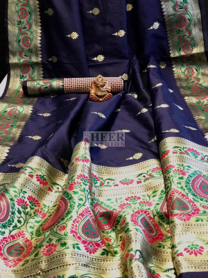 Silk Mark Certified Banarasi Katan Silk Saree with Contrast Blouse