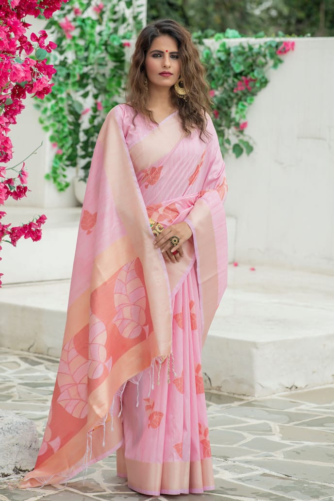 Soft mulberry silk weaving saree with zari work