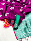 Magenta color soft banarasi silk saree with silver zari weaving work