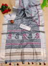 Gray color soft mulberry silk saree with zari woven border