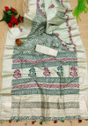 Pista green color soft mulberry silk saree with zari woven border