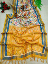 Yellow color mulmul cotton saree with beautiful print