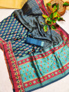Navy blue color tussar silk saree with woven work