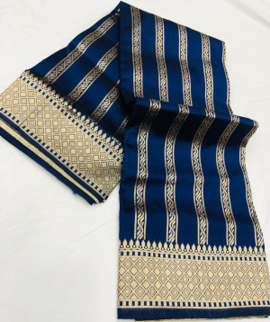 Navy blue color soft banarasi silk saree with golden zari weaving work