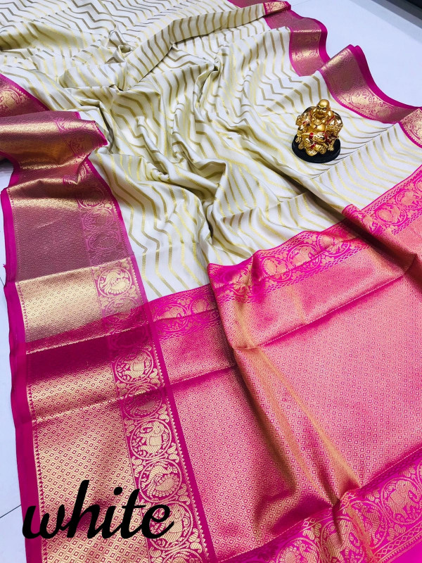 Half White and Orange color pochampally ikkat pure silk handloom saree with  all over pochampally design