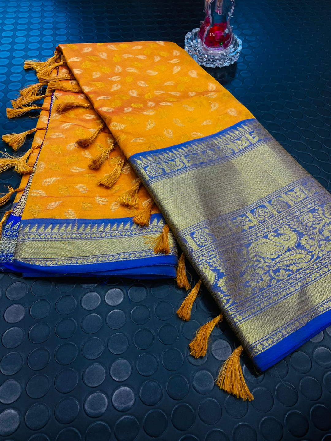 Orange color kanchipuram silk saree with zari woven work