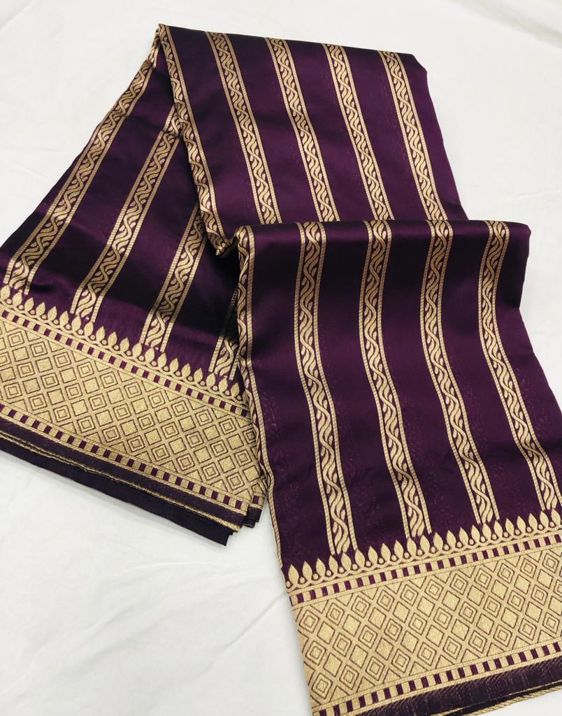 Magenta color soft banarasi silk saree with golden zari weaving work