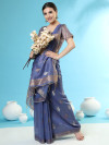 Blue color soft linen silk saree with zari weaving work