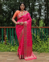 Pink color banarasi silk saree with golden zari weaving work