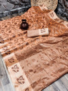 Peach color soft cotton silk saree with zari weaving work