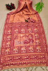 Orange color soft handloom silk saree with woven design