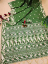 Dark green color raw silk saree with zari weaving work