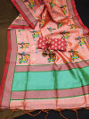 Peach color tussar silk saree with printed work