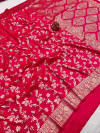 Pink color pure silk saree with golden zari weaving work