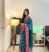 Blue color katan silk saree with zari weaving work