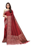 Red color banglori handloom Raw Silk saree with weaving work