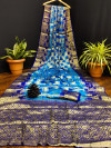 Sky blue and royal blue color art silk saree with zari weaving work