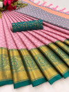 Baby pink color soft cotton silk saree with zari weaving work