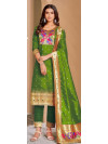 Mahendi green color paithani silk unstitched dress