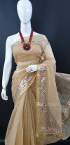 Beige color doriya saree with gota patti design
