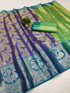 Royal blue color banarasi silk saree with golden zari weaving work