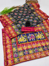 Navy blue and pink color soft cotton saree with patola printed work