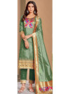 Sea green color paithani silk unstitched dress