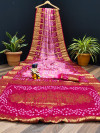 Baby pink and pink color pure hand bandhej silk saree with zari weaving work