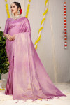 Lavender color soft fancy silk saree with golden zari weaving work
