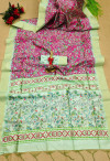Sea green and rani pink color linen silk saree with digital printed work
