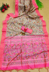 Pink and beige color tussar silk saree with kalamkari design