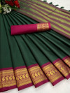 Green color cotton silk saree with golden zari weaving work