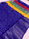Royal blue color jacquard silk saree with bandhej printed work