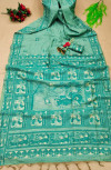 Sea green color soft handloom silk saree with weaving work