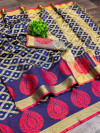 Navy blue color soft cotton silk saree with zari woven work