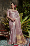 Wine color tussar silk saree with zari woven work