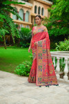 Pink color banarasi silk saree with zari weaving work