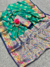 Rama green color soft banarasi silk saree with gold zari & minakari work