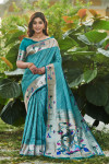 Rama green color paithani silk saree with zari weaving work
