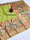 Parrot green color paithani silk saree with golden zari weaving work