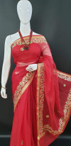 Red color doriya saree with gota patti design