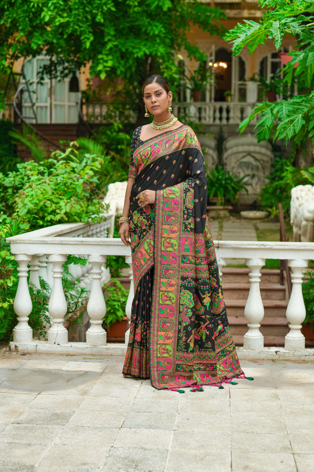 Black color banarasi silk saree with zari weaving work