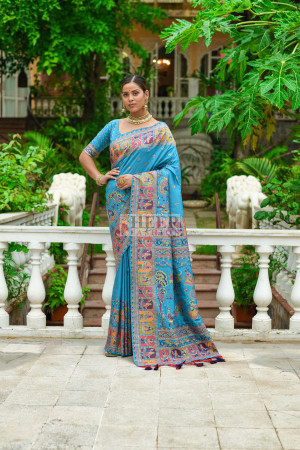 Firoji color banarasi silk saree with zari weaving work