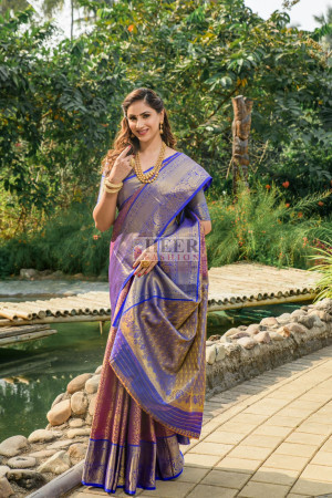 Kanchipuram Silk Lavender Purple South Indian Saree SARV160348